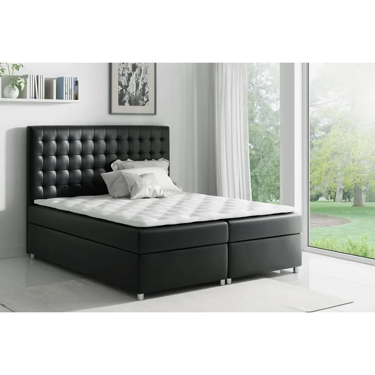 99rooms Fortuna Boxspringbett Kunstleder 200x200 cm Schwarz