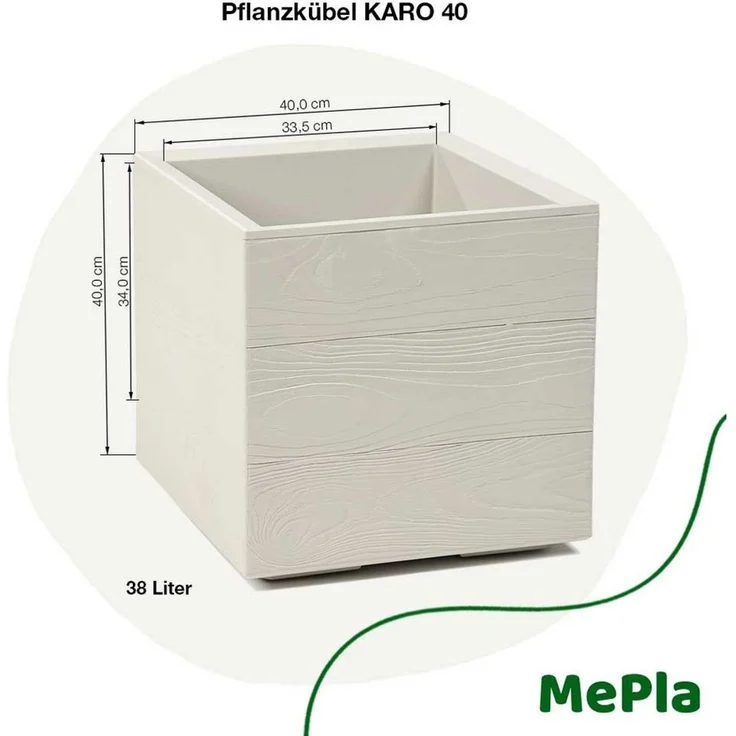 Heimwerkercenter Blumentopf MePla - Kübel KARO-40 Holzoptik 40 x 40 x 40 beige – Bild 2