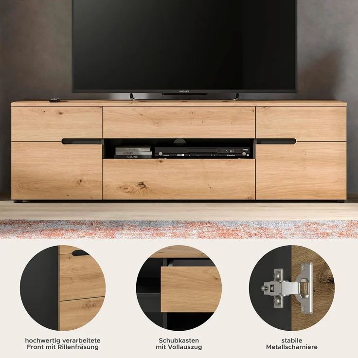 TV Lowboard (B/H/T: 55x184x44 cm) in Artisan Nachbildung – Bild 7