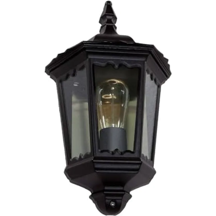 Lindby Lieva Wandleuchte außen, spritzwassergeschützt, Retro-Vintage Antik, Schwarz, Aluminium, 1-flammig E27, IP44 für Terrasse, Garten und Balkon