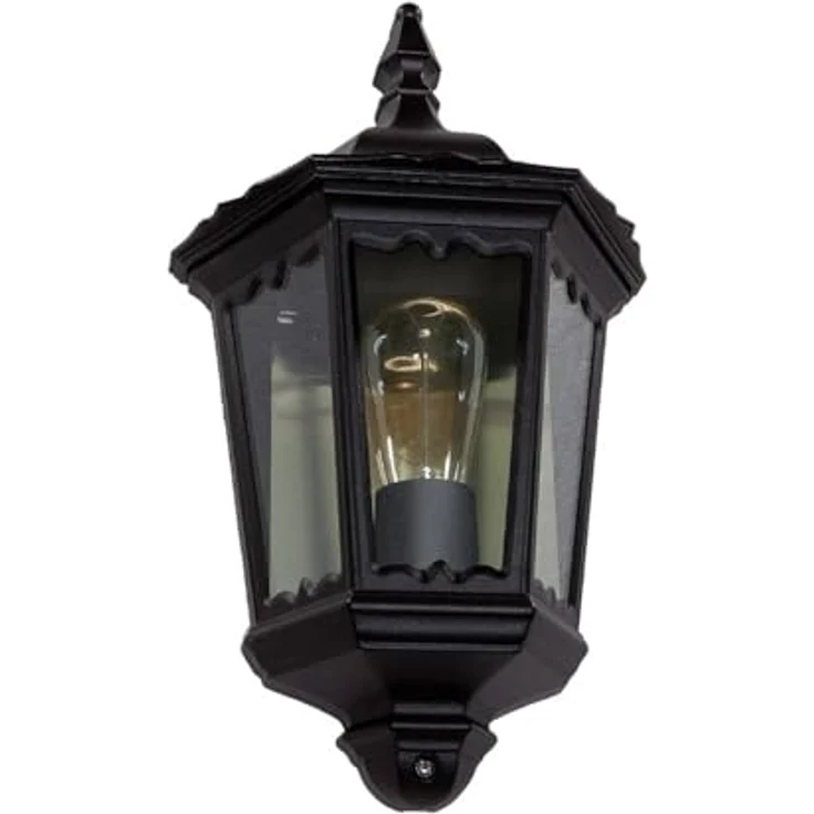 Lindby Lieva Wandleuchte außen, spritzwassergeschützt, Retro-Vintage Antik, Schwarz, Aluminium, 1-flammig E27, IP44 für Terrasse, Garten und Balkon – Bild 1