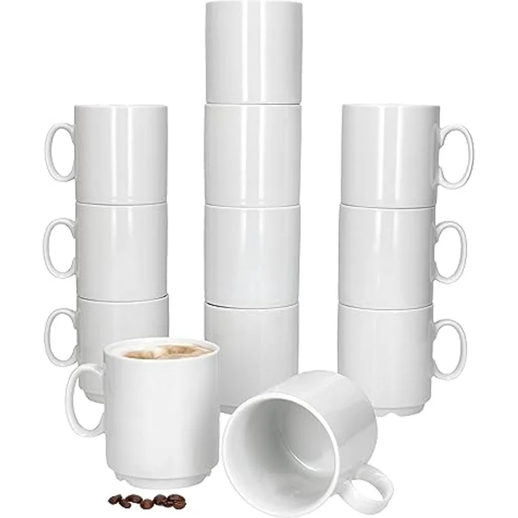 MamboCat Becher 12er Set Event Kaffeebecher 250ml weiß Porzellan-Tassen stapelbar, Porzellan – Bild 1