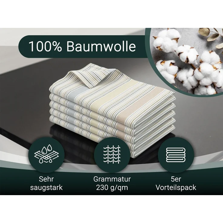 ZOLLNER Geschirrtuch, (Set, 5-tlg), 50x70 cm, 100% Baumwolle, vom Hotelwäschespezialisten – Bild 2