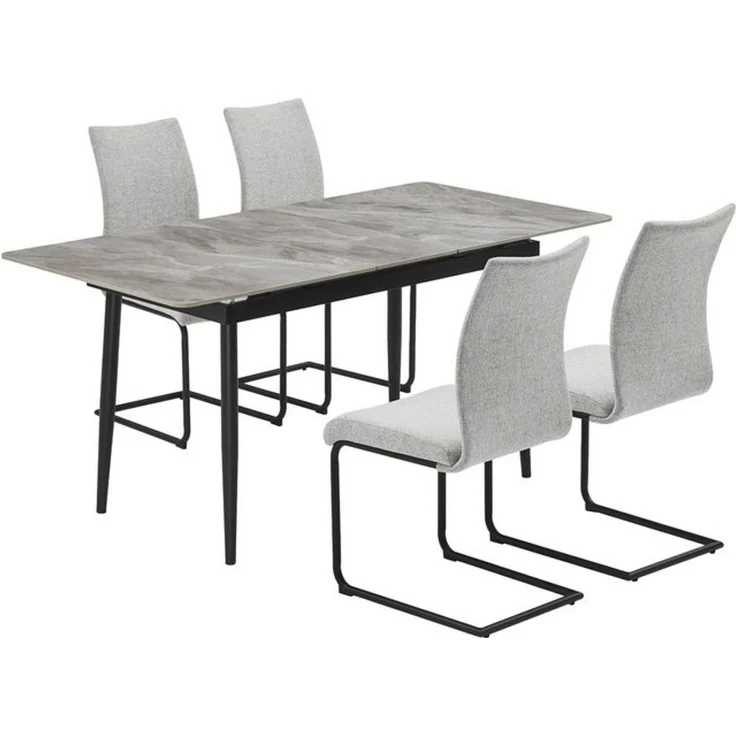 OTTO home Essgruppe Stevian, (Set, 5-tlg, Ausziehbarer Esstisch + 4 Stühle), Holz, Strukturstoffbezug, Freischwingerstühle, gesteppten Bänken – Bild 4