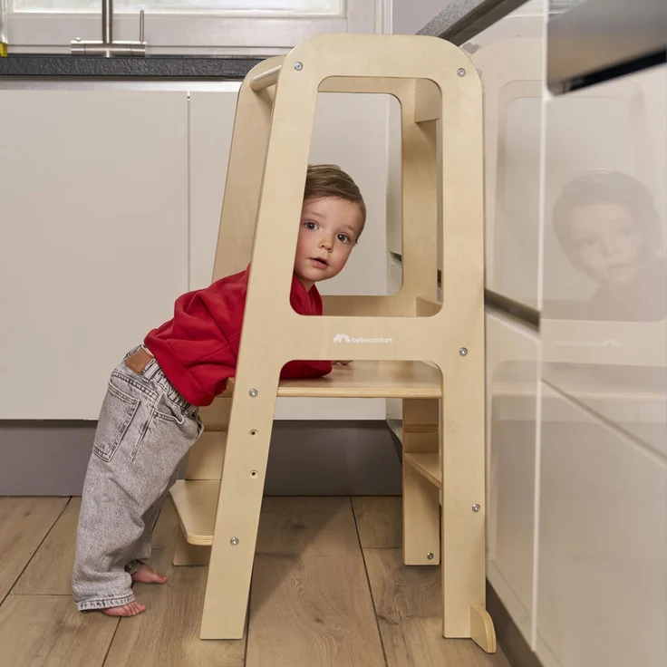 Bebeconfort Hoya, Montessori Lernturm Kinder, 1,5–6 Jahre (10–30 kg), 3-Stufig Höhenverstellbar, Sicherheitszertifikat, 6,2 kg Leichter Tritthocker Kinder, Langlebiges Design, Natural Wood – Bild 9