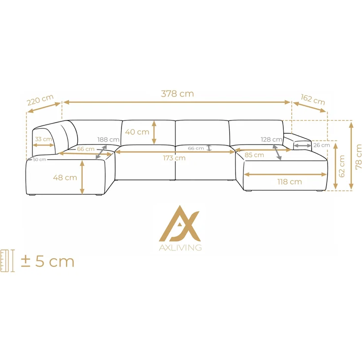 AX LIVING XXL Sofa U Form Didim Schwarz 378cm breit modern & großzügig L – Bild 4