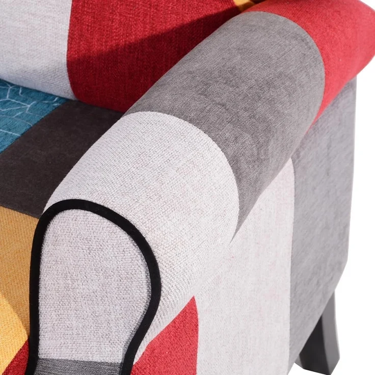 BAKAJI Sedia Poltrona Reclinabile Toppe Seduta Comoda Struttura Legno Lehnstuhl Patchwork Patches Design bequemer Sitz Struktur Holz, Canvas, braun, Standard – Bild 9