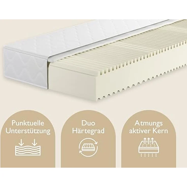 Badenia Trendline Roll-Komfortmatratze BT100 2-in-1 Duo XXL orthopädische 7-Zonen Komfortmatratze 140x200, Öko-Tex zertifiziert, Härtegrad 2 und 3 – Bild 7