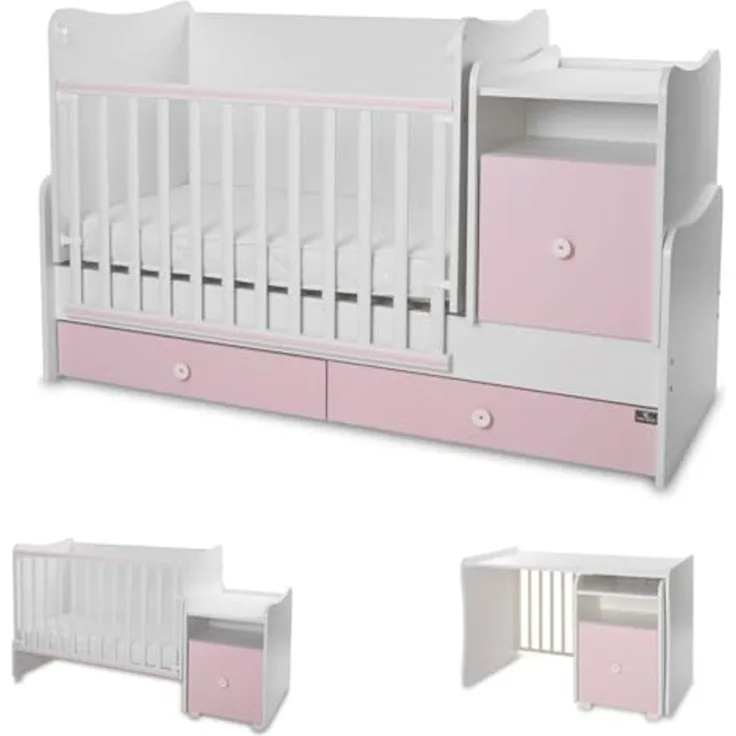 Lorelli Babybett 4 in 1 Trend Plus NEW Schaukelfunktion Jugendbett Schreibtisch pink