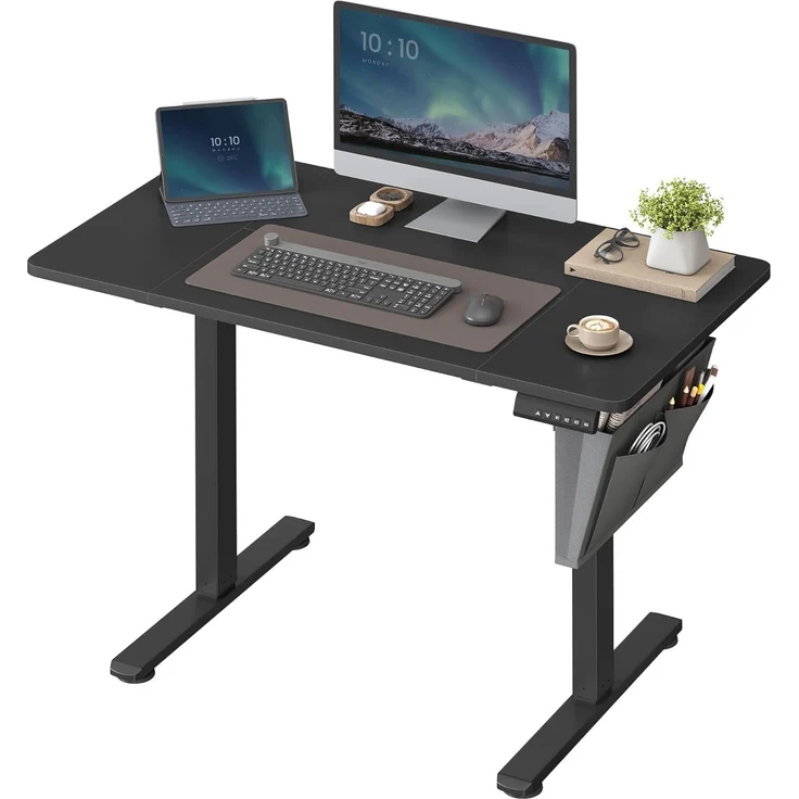 Songmics Höhenverstellbarer Schreibtisch elektrisch, 60x110 x (72-120) cm, Verstellbarer Tisch, Memory-Funktion für 4 Höhen, für Homeoffice, Arbeitszimmer, tintenschwarz – Bild 1