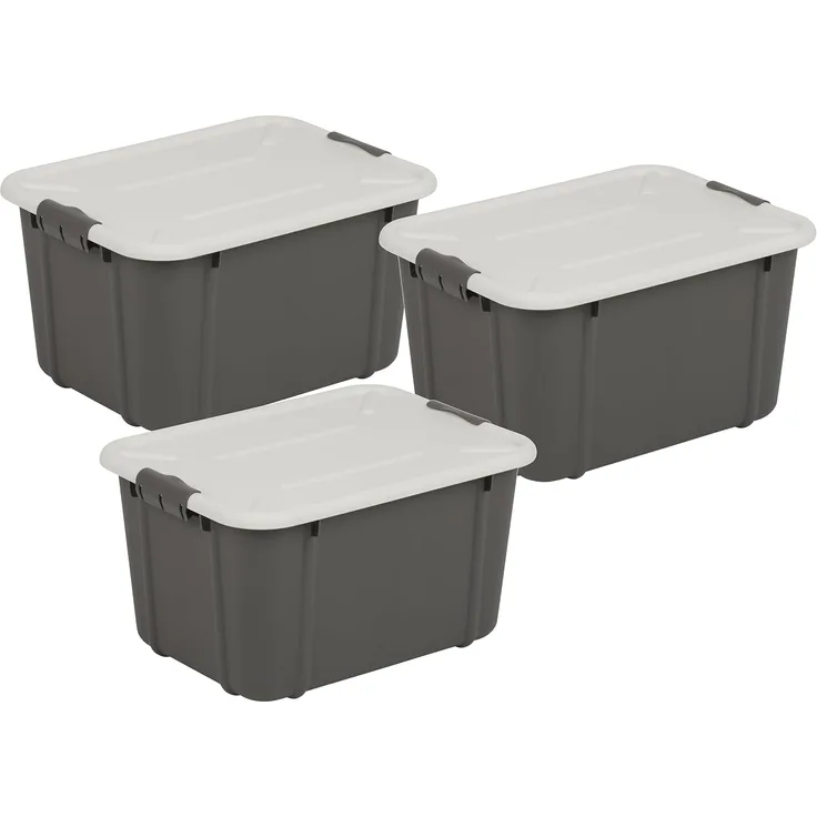 BranQ - Home essential Universeller Aufbewahrungsbehälter mit Deckel VELUR, 3er-Set, Grösse 16 l, BPA-frei Kunststoff PP, dunkelgrau