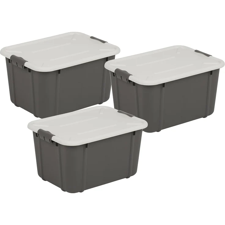 BranQ - Home essential Universeller Aufbewahrungsbehälter mit Deckel VELUR, 3er-Set, Grösse 16 l, BPA-frei Kunststoff PP, dunkelgrau