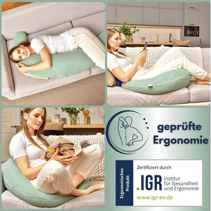 SEI Design Stillkissen Seitenschläferkissen XXL Babynest - Baby Erstausstattung Neugeborene, Schwangerschaftskissen 190x30 cm, Schwangerschaftskissen mit Bezug, Musselin Bezug 100% BIO Baumwolle, 100% Vegan – Bild 3
