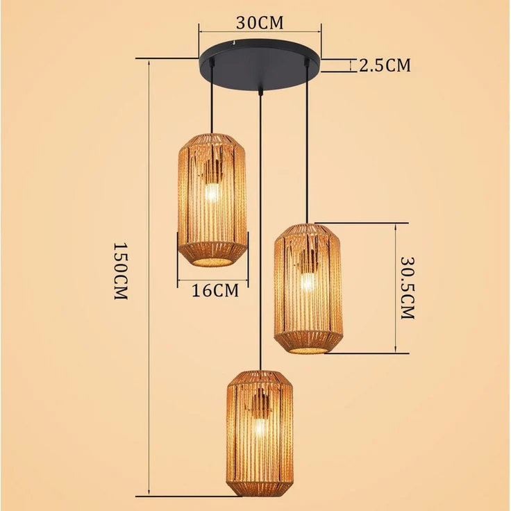 Nettlife Pendelleuchte Rattan Hängeleuchte 3 flammig Boho E27 für Esszimmer Wohnzimmer, Ohne Leuchtmittel, für Esstisch Esszimmer Schlafzimmer Wohnzimmer – Bild 2
