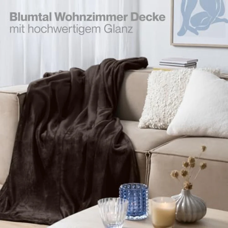 Blumtal Fleecedecke 130x150 cm - Oeko-Tex zertifizierte Kuscheldecke - Wohndecke 130x150 cm - weiche Decke Couch als Wohn- & Kuscheldecke 130x150 cm - Wohndecke Kuscheldecke 130x150 cm - Dunkelbraun – Bild 7