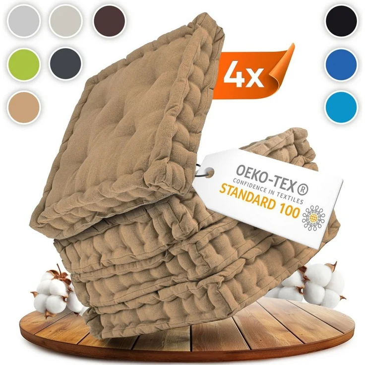 Gräfenstayn Sitzkissen 4er Set 40x40 cm mit 8 cm Polsterung aus 100 % Baumwolle -, robustes Sitzkissen für Indoor & Outdoor, bequemes Bodenkissen – Bild 1