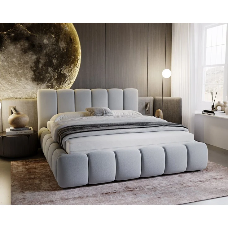 GRAINGOLD Cloud Bett 160x200, Polsterbett mit Bettkasten, Velvet-Stoff, mit Kopfteil, Hellgrau – Bild 1