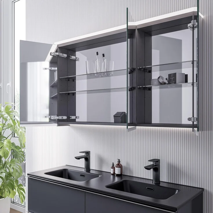 Bernstein Badezimmerspiegelschrank VARO Verspiegelt 120cm Spiegelschrank LED dimmbar Waschtischbeleuchtung Steckdose – Bild 3