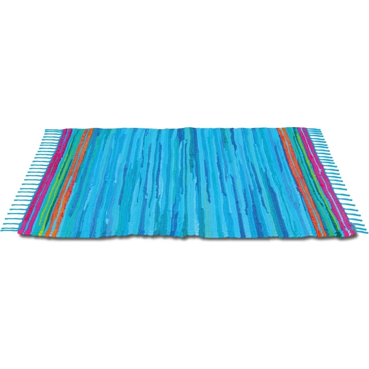 Flickenteppich handgewebter Teppich aus Baumwolle, stylischer und strapazierfähiger Fleckerlteppich in vielen verschiedenen modischen Ausführungen erhältlich (90 x 150cm / blau - dunkelblau) – Bild 5