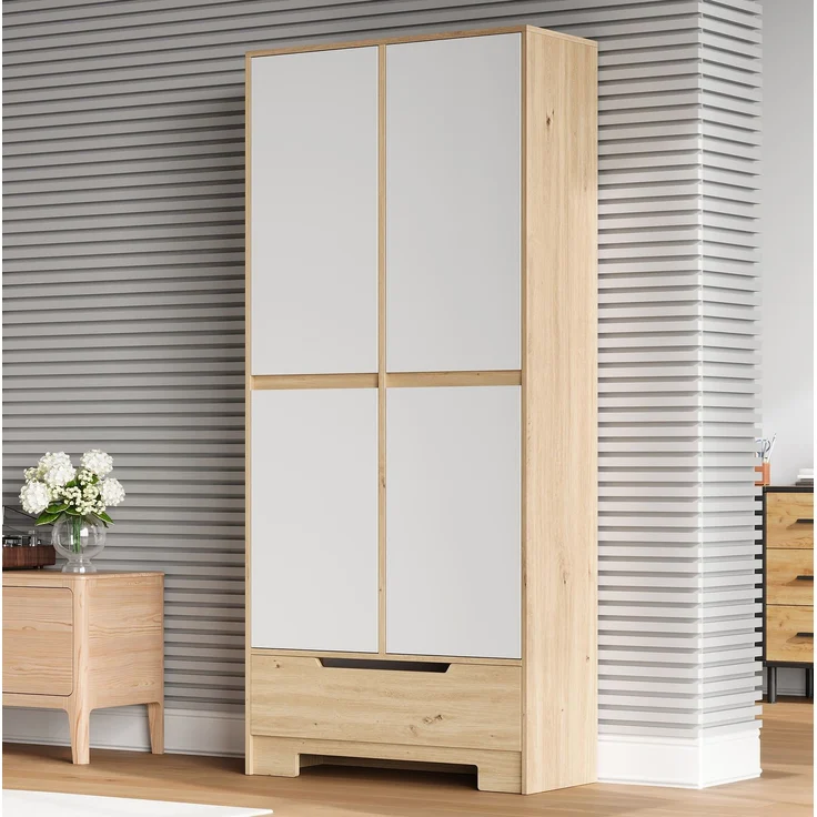Küchenschrank 80 x 35 x 180 cm in Weiß und Natur mit Schublade und verstellbaren Einlegeböden – Bild 3