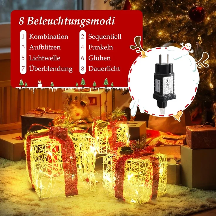 Salcar LED-Lichterkette 3er Set LED Geschenkbox Weihnachten Dekoration Lichter Weihnachtenbox, 48 LED Beleuchtete 8 Modes Weihnachts Beleuchtung Weihnachtsdeko – Bild 2