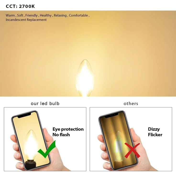 6er Pack E14 Kerze LED Lampe für Kronleuchter, E14 Glühfaden Retrofit Classic, 4W 470 Lumen ersetzt 40 Watt, 2700K Warmweiß, Filament Fadenlampe, Glas, nicht dimmbar, 3 Jahre Garantie - LVWIT – Bild 3