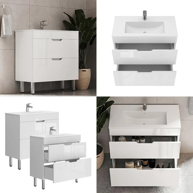 Waschbeckenunterschrank Clayton Weiß 2 Teile, Unterschrank 80 cm Vicco – Bild 7
