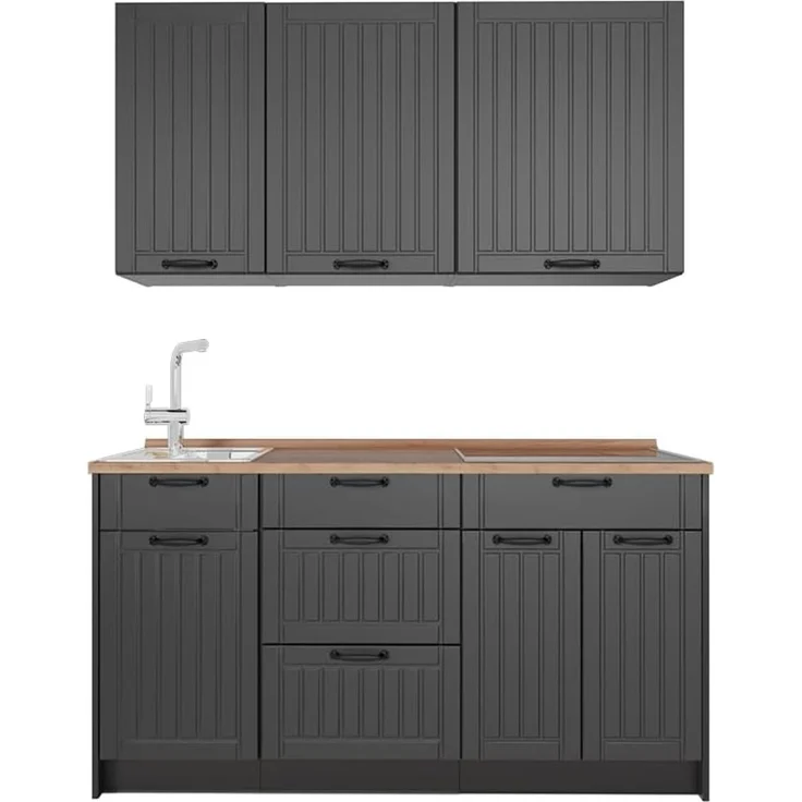 Singleküche Fame-Line Dunkelgrau/Anthrazit 150 cm, AP Eiche Vicco – Bild 1