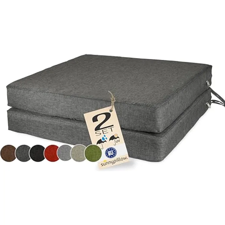sunnypillow Stuhlkissen 2er Set Stuhlkissen mit Bändern "HAVANA" viele Farben zur Auswahl, Anthrazit