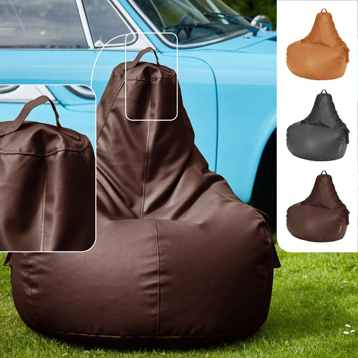 Green Bean® Sitzsack aus Kunstleder mit EPS Perlen Füllung - 90 x 80 x 70 cm - Bean Bag - Gaming Chair Rückenlehne - Dunkelbraun – Bild 2
