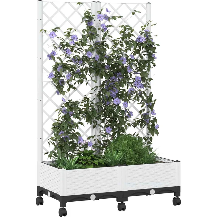 vidaXL Pflanzkübel mit Spalier und Rädern Weiß 80 x 40 x 131,5 cm PP 3422968 – Bild 3