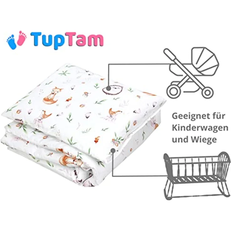 TupTam Babybettwäsche Baby Wiegenset 4-teilig Bettwäsche-Set: Bettdecke Bezug Kopfkissen – Bild 4
