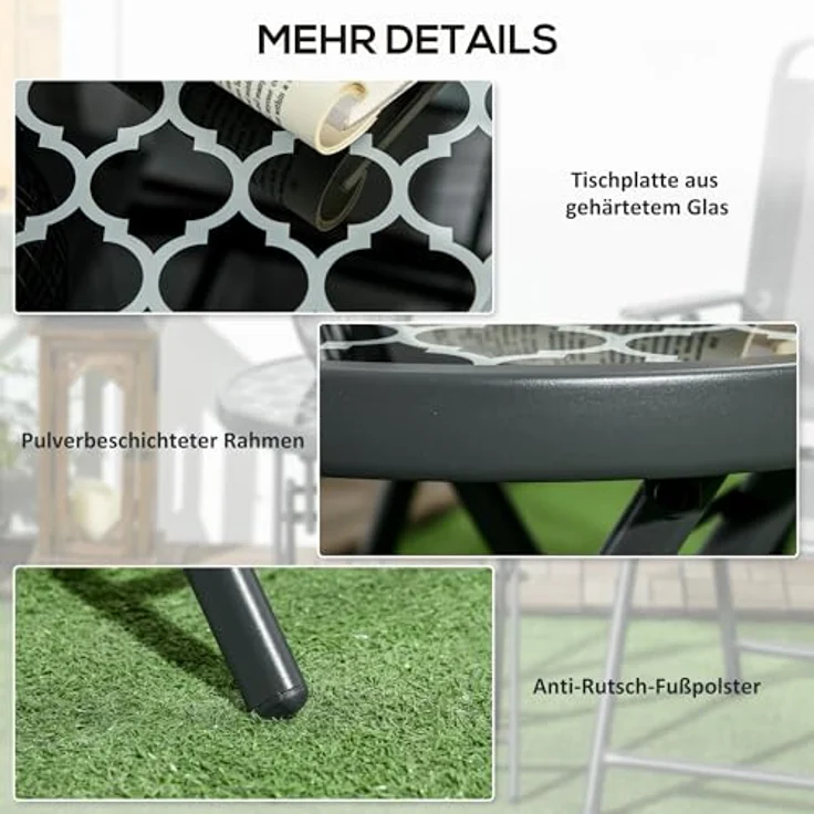 Outsunny Gartentisch Beistelltisch klappbar Klapptisch Outdoor aus gehärtetem Glas (für Garten Terrasse, 1-St, Campingtisch), Schwarz 45 x 45 x 50 cm – Bild 8