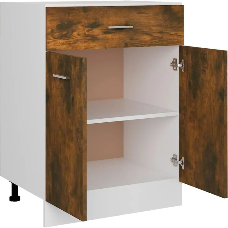 vidaXL Unterschrank, Küchenschrank mit Schublade 2 Fächern, Geschirrschrank für Küche, Küchenunterschrank Schrank Küchenmöbel, Räuchereiche – Bild 4