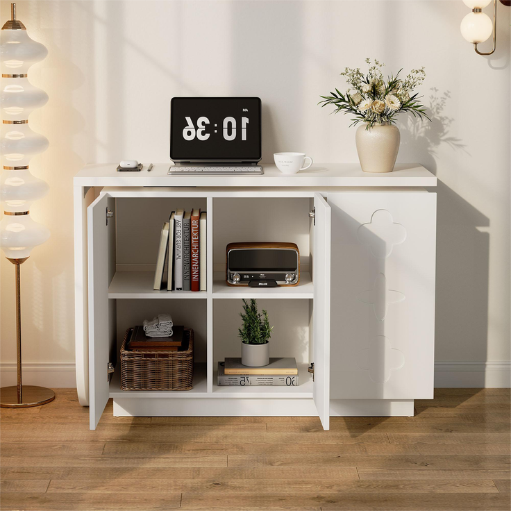 Schreibtisch, drehbarer L-förmiger Eck-Computertisch, Bürotisch, Frisiertisch, weiß 110 cm – Bild 5