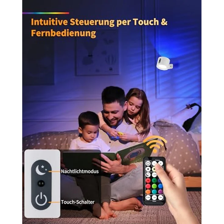 LuminexDesigns LED Wandleuchte Innen Akku – Kabellos Magnetisch Wandlampe RGB, Touch Dimmbar mit Fernbedienung – Weiß Aufladbar Lampe zum Kleben, Ohne Bohren, Strom – für Bett, Treppenhaus, Bilder – Bild 3