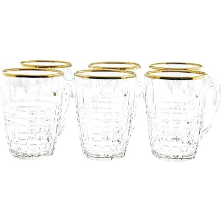 Sunay Teeglas 6er Gläser-Set mit Henkel 203 ml Transparent mit Muster – Bild 4