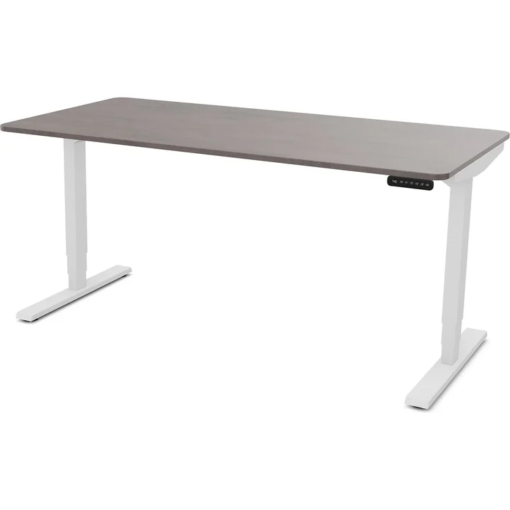 ASSMANN Elektrisch höhenverstellbarer Schreibtisch Y-Line Curved 160x70cm Sichtbeton Anthrazit Signalweiß Metall Holz – Bild 1