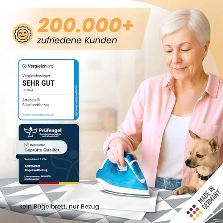 Arteneur Bügelbrettbezug, Made in Germany, OEKOTEX100, Zubehör für alle Bügeltische dank 5 Größen, Vergleichssieger, Hitzereflektierend, Gummizug – Bild 7