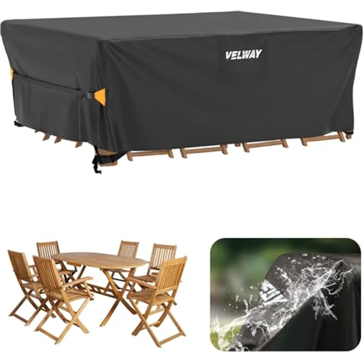 Velway Abdeckung für Gartenmöbel Wasserdicht - 200 x 160 x 74 cm Rechteckig Schutzhülle Winddicht Loungemöbel Abdeckung Abdeckhauben für Gartentische Sitzgruppe Terrassenmöbel Schwarz – Bild 2
