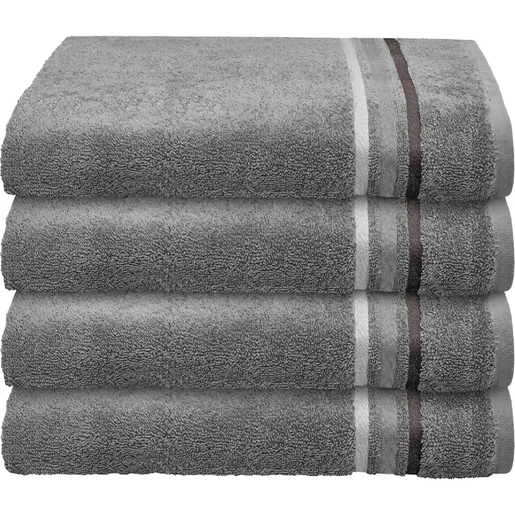 Schiesser Handtuch Skyline, 4er Set, mit Webbordüre, 100% Baumwolle Anthrazit