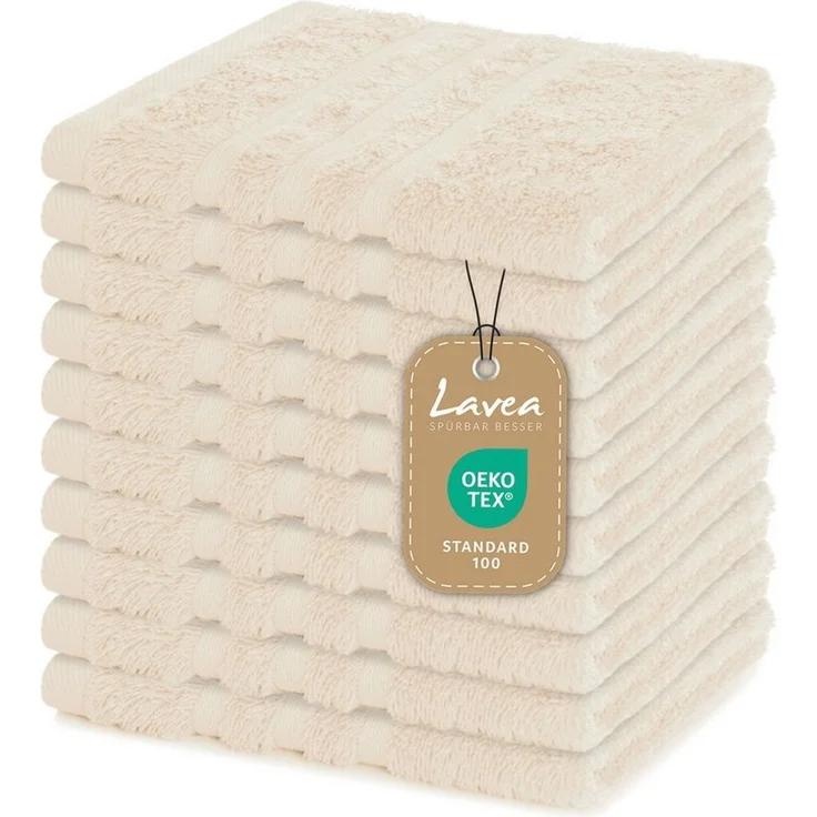 Lavea 10er Set Seiftuch 30x30 cm, Frottierserie Elena, Creme – Bild 1