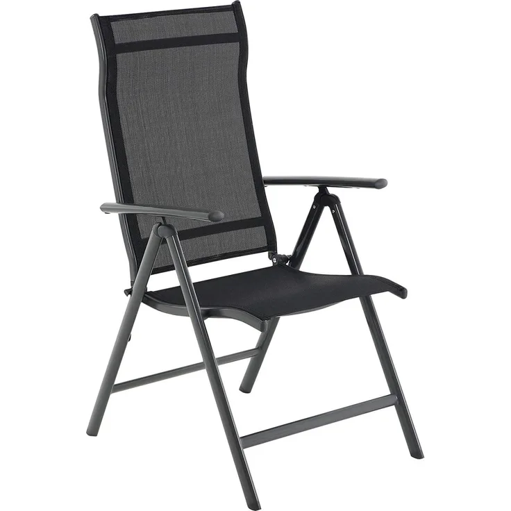 Gartenstuhl, Klappstuhl, Outdoor-Stuhl mit robustem Aluminiumgestell, Rückenlehne 8-stufig verstellbar, bis 150 kg belastbar, schwarz GCB02BK