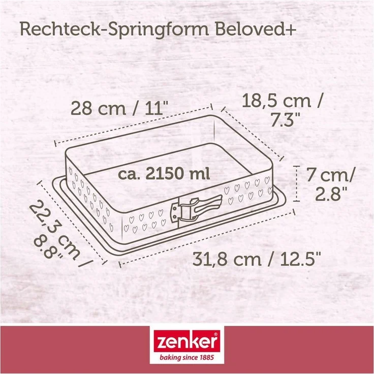 Zenker Rechteck-Springform 28x18 cm – Ideal für Valentins- & Muttertag, mit einzigartiger Herz-Prägung, PFAS-frei, Made in Germany – Bild 3