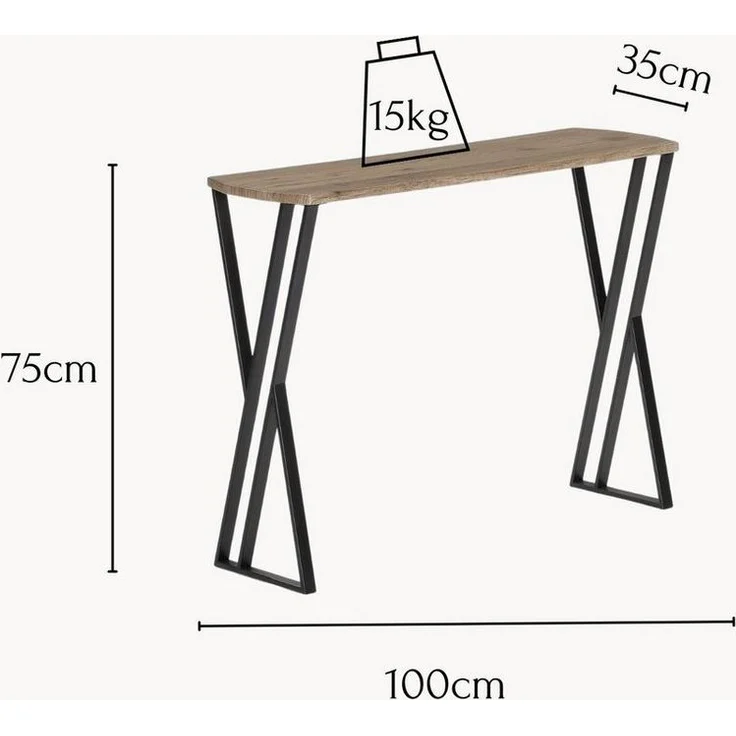 Wohnando Couchtisch Konsolentisch Metall "Eros", braunes Piniendekor, 100x30x75, schwarze Metallbeine, Ablagetisch Flur, Wohnzimmer Sideboard – Bild 2
