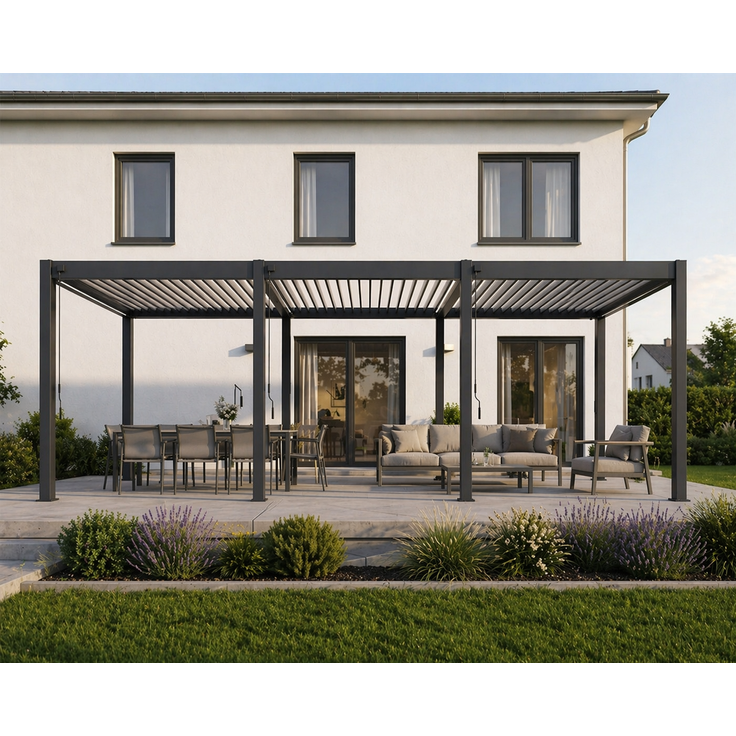 Weide Classic Pergola Aluminium 3x9m mit Lamellendach freistehend anthrazit – Bild 4