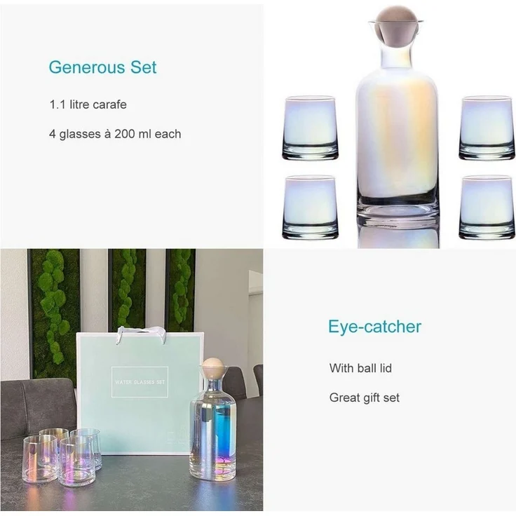 Intirilife Karaffe Karaffe Gläser Set Kanne Krug Glas 200 ml Heiße Kalte Getränke, (5-tlg), Geschenk Set Kanne Krug mit Balldeckel für Heiße und Kalte Getränke – Bild 3