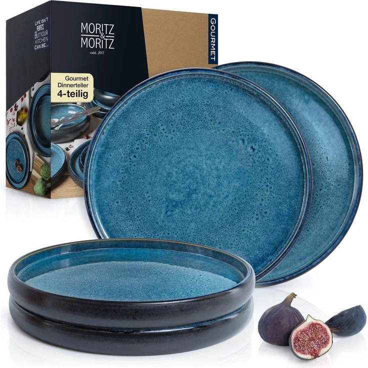 Moritz & Moritz Tafelservice SOLID 4x Dinnerteller Blau (4-tlg), 4 Personen, Steinzeug, Geschirrset zum Servieren – Bild 1