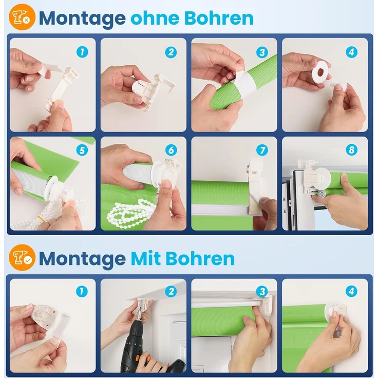 Grandekor Doppelrollo Klemmfix ohne Bohren Grün 85x150 cm(Stoffbreite 81cm) Fenster Rollos für innen Klemmrollos Duo Rollos für Fenster ohne Bohren mit Bohren Privatschutz UV-Schutz Zebrarollo – Bild 8