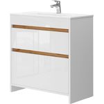 Waschbeckenunterschrank Detmold Weiß Hochglanz/Goldkraft Eiche 2 Teile, Unterschrank 80 cm Vicco